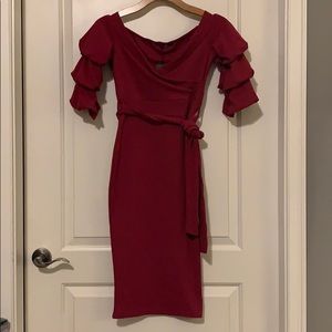 Off the Shoulder Sleeve Detail Midi Dress